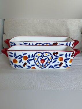 VTG Potter's Studio Floral Fruit Heart Love Loaf Handled Baking Pans 2 Sizes